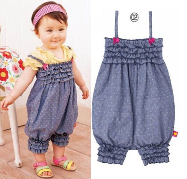 Baby Girls Blue Polka Dots Suspender Jeans Rompers Toddler Children