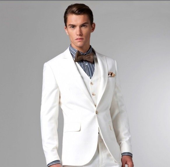 New Style White Two Buttons Groom Tuxedos Best Man Peak Lapel Groomsmen Men Wedding Suits Bridegroom (Jacket+Pants+Tie+Vest) H868