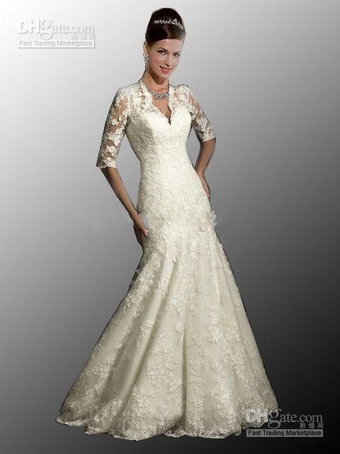 Cheap Wedding Dresses White Dresses V Neck 12 Sleeves Vintage Mermaid ...