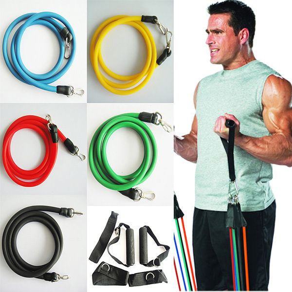 New Resistance Bands Set Exercise 5 Latex Tube Workout Gym Yoga Fitness