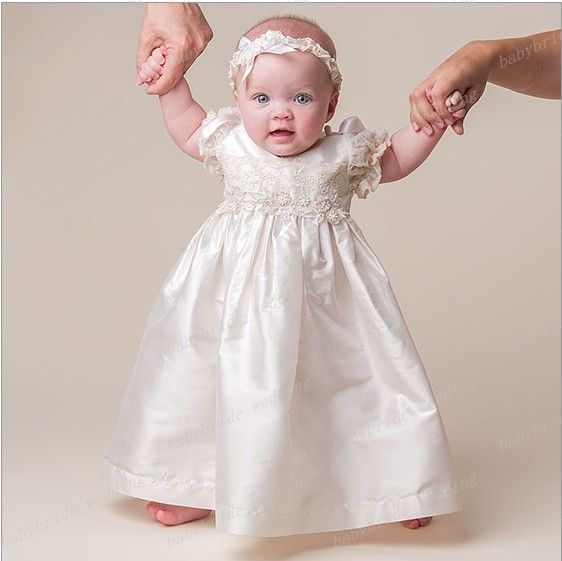 2013 Ivory Christening Baby Dress Sleeves Taffeta Floor Lenght Round