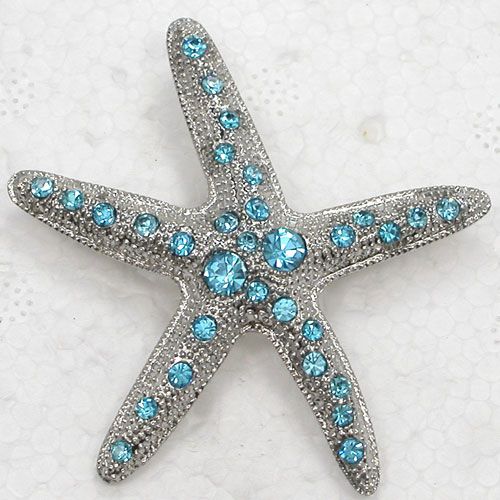 2017 Wholesale Aquamarine Crystal Rhinestone Starfish Brooches Pins