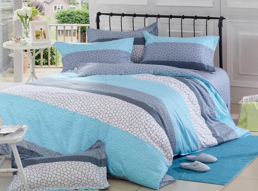 Full Size Cotton Bedding Sets Blue Striped Cheap Bed Linen Sets Full ...