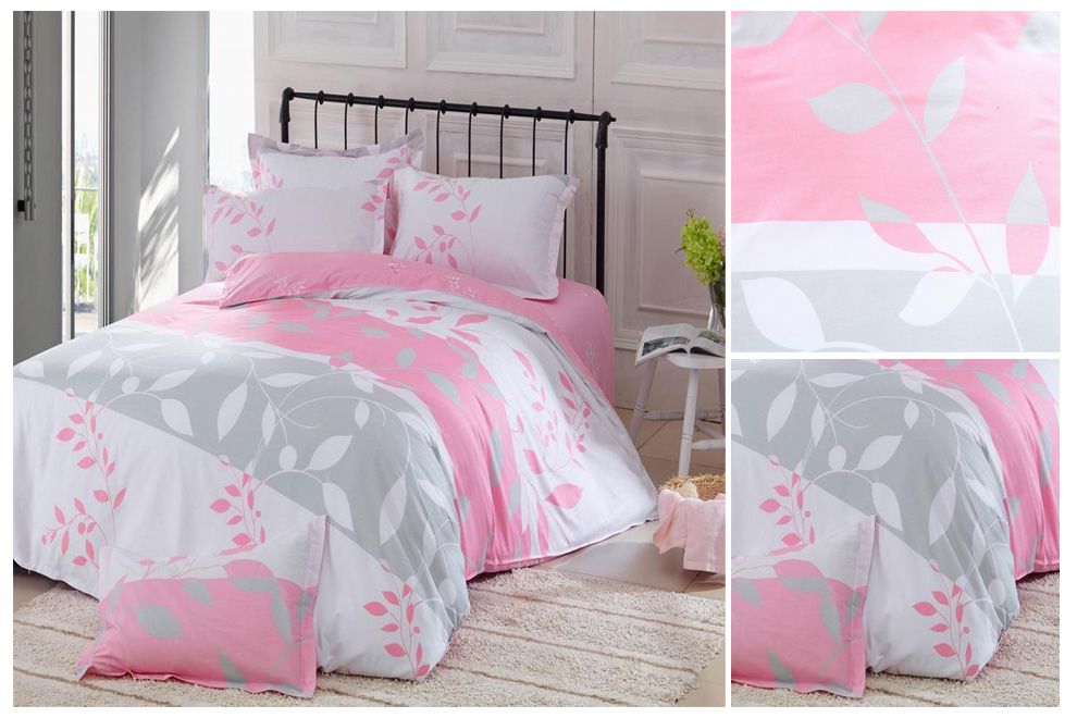 Wholesale Cotton Bedding - Buy Leaves Pattern Pink Cotton Bedding ...