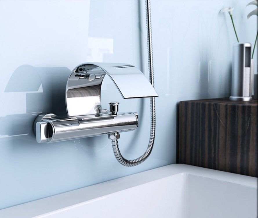 Contemporary Chrome Wall Mount Waterfall Tub Faucet with Hand ... Contemporary Chrome Wall Mount Waterfall Tub Faucet with Hand ...