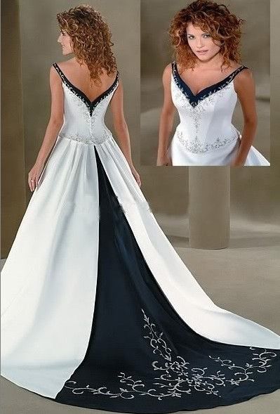 navy blue and white gown