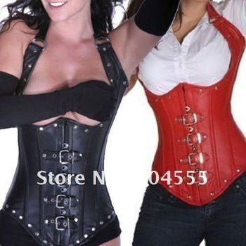 Faux Leather Under Bust Corset -Black Red - Bondage Fetish Goth Club Rave party dress Beautiful palace style corset от DHgate WW