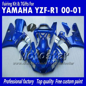 2000 2001 Yamaha YZF R1 için 7 Hediyeler karoseri kaportalar YZFR1 00 01 YZF-R1 YZF1000 parlak mavi beyaz tam kapama kiti MM12