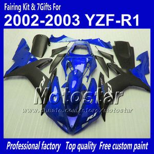 Yamaha için Özel Motosiklet Fairings 2002 2003 YZF-R1 02 03 YZF R1 YZFR1000 Parlak Mavi Siyah gövdeli Fairing MM41