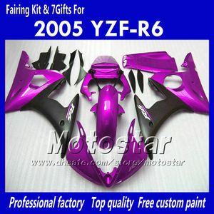 7 Hediyeler Yamaha için Özel Vücut Çalışma Fairings 2005 YZF-R6 05 YZFR6 05 YZF R6 YZF600 Parlak Koyu Mor Siyah Abs Faiting OO77