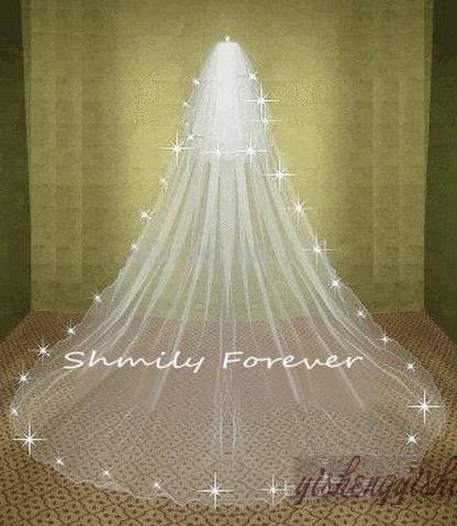 TOP Crystal Stunning White/Ivory Wedding Veil 2 Tier Cathedral Bridal Veils Bride Long Veil With Comb