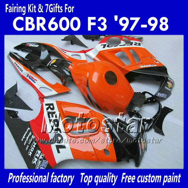 Обтекатель для HONDA CBR600 F3 97 98 CBR 600 F3 1997 1998 CBR 600F3 97 98 оранжевый черный Repsol дорожные гонки обтекатели набор
Обтекатель для HONDA CBR600 F3 97 98 CBR 600 F3 1997 1998 CBR 600F3 97 98 оранжевый черный Repsol дорожные гонки обтекатели набор