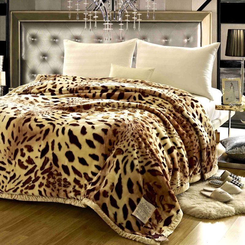 New Raschel Blanket Home Textile Double Layer Thick Leopard Print