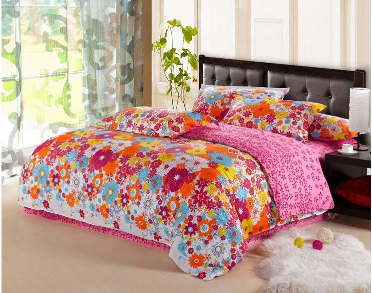 Colorful Floral Bedding Sets Duvet Doona Cover Pink Bed Sheet Pillow ...