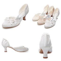 Bride Wedding Shoes Med Heels cm Bow Satin White Ivory Women s Shoes