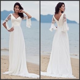 Long sleeved beach wedding dress