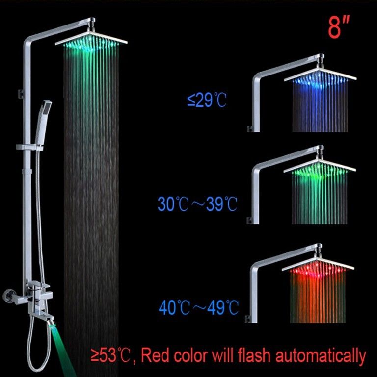 2017 8 Brass Square 8 Inch Shower Head Hand Shower Faucet Set With