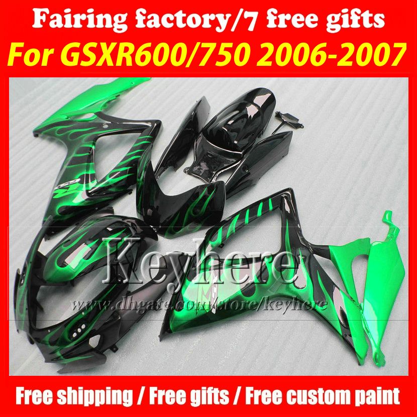 7 gifts! injection fairing kits for SUZUKI 06 07 GSXR 600 750 K6 GSXR600 GSXR750 2006 2007 fairings r1i green flames black motorcycle parts, Same as picture 
7 gifts! injection fairing kits for SUZUKI 06 07 GSXR 600 750 K6 GSXR600 GSXR750 2006 2007 fairings r1i green flames black motorcycle parts, Same as picture