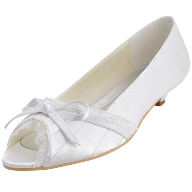 2013 Bridal Shoes EL10009 White Lady Party Flats Peep Toe Bowknot Lace