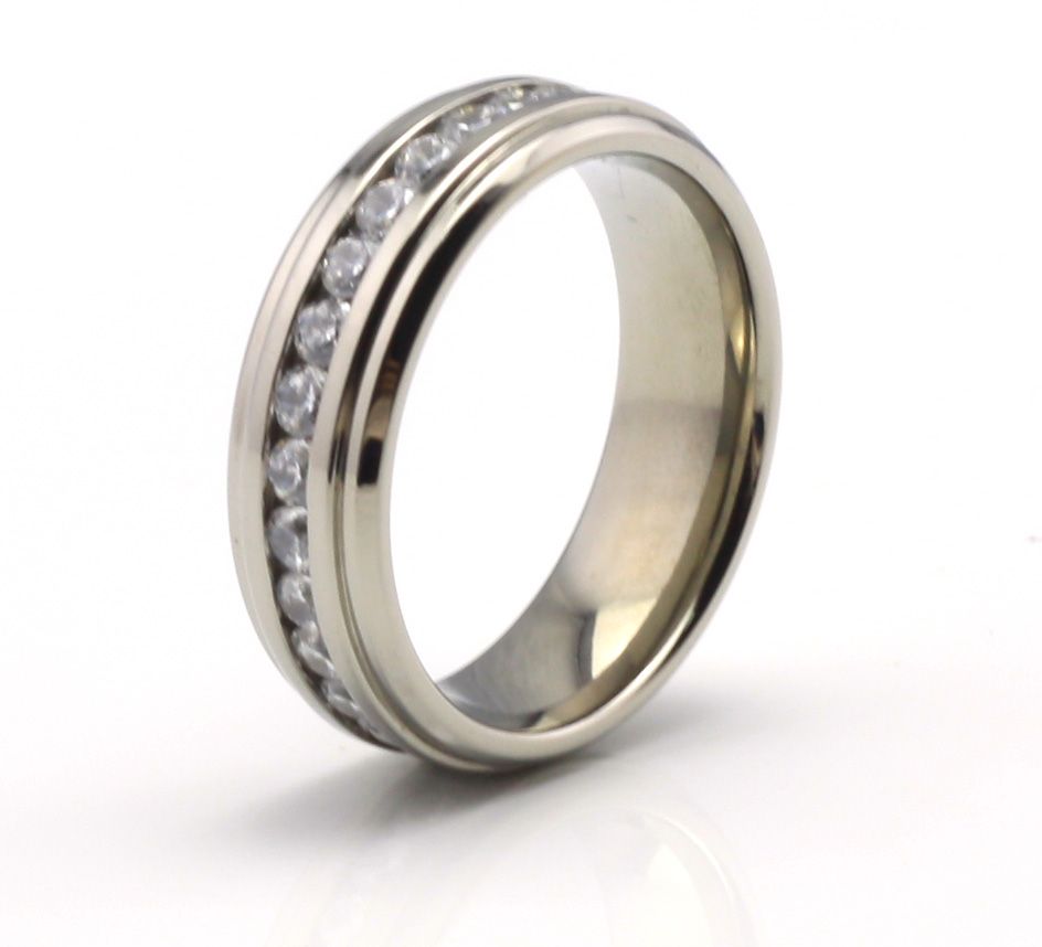 Pure Titanium Ring with CZ stones Men's Wedding Band Comfort Fit ...