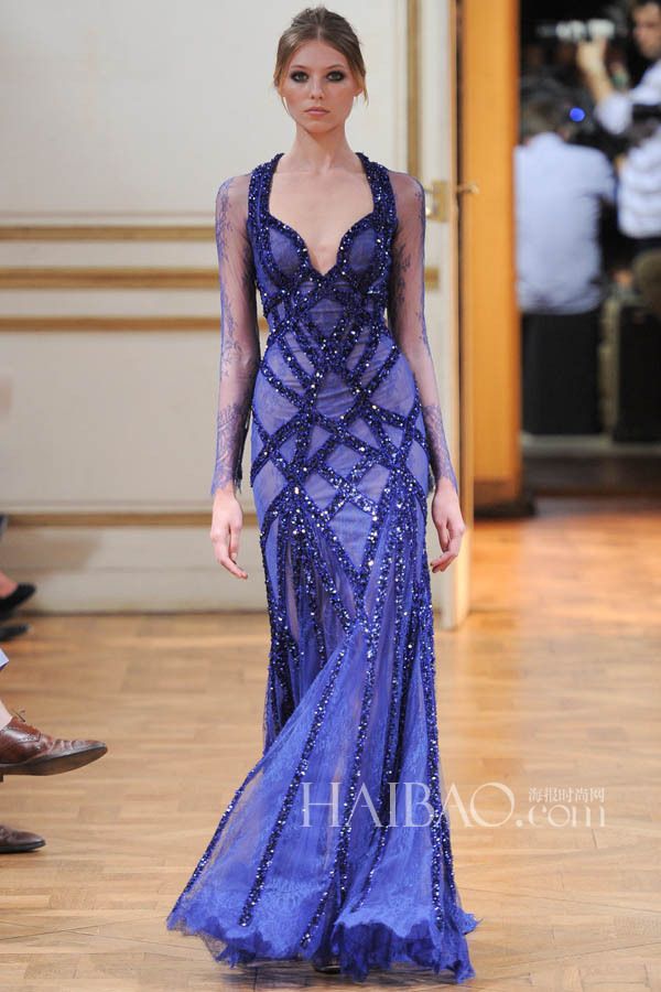 2014 Zuhair Murad Celebrity Dresses Scoop Neckline Long Sleeve Sequins ...