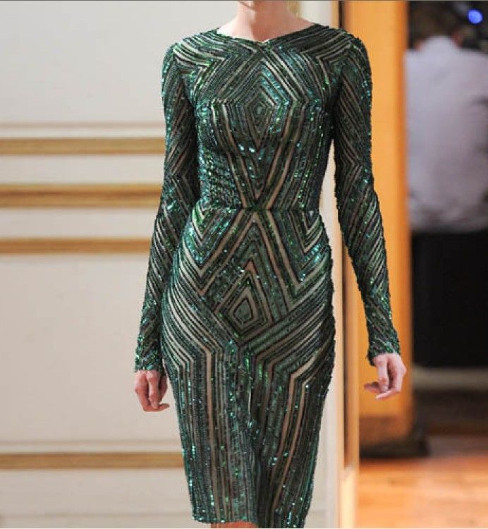 2014 Zuhair Murad Celebrity Dresses Jewel Neckline Long Sleeve Sequins ...