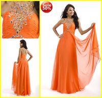 2013 New A Line Sexy Aqua Neon Orange Beaded Floor Length 30D Ruffled