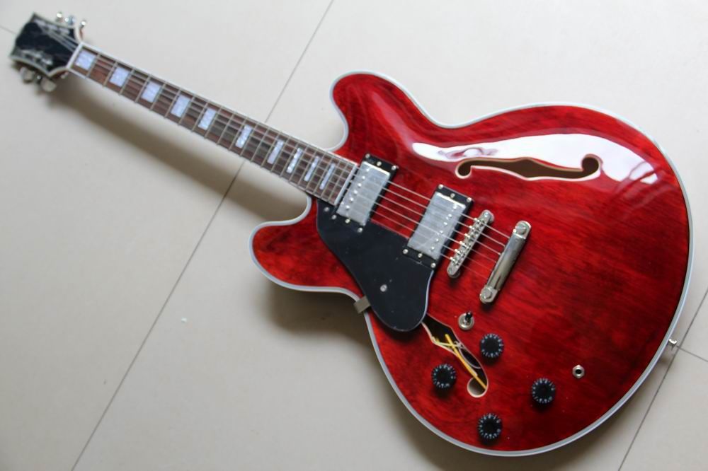 New Arrival Left Handed Chinese Electric Guitar Semi Hollow 335 In Bordeaux Wine 13 0707
