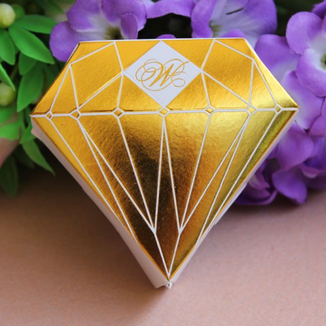 Gold Diamond Shaped Candy Box Gift Jewelry Diy Paper Boxes Wedding