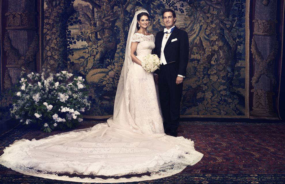 wedding dress with a long trail