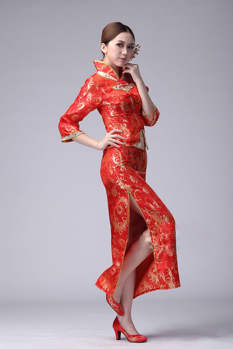 Women'S Chinese Dress Ankle Length Evening Gowns Quinceanera Dresses