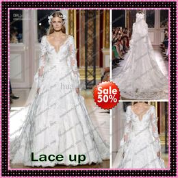 2013 Sexy Zuhair Murad Vintage Beach Wedding Dresses V Neck Sheer Long