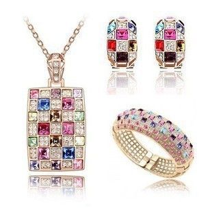 Hot New Free Shipping With Tracking Number Fashion Temperament queen Crystal Necklaces Earrings Bracelet Chains set 743