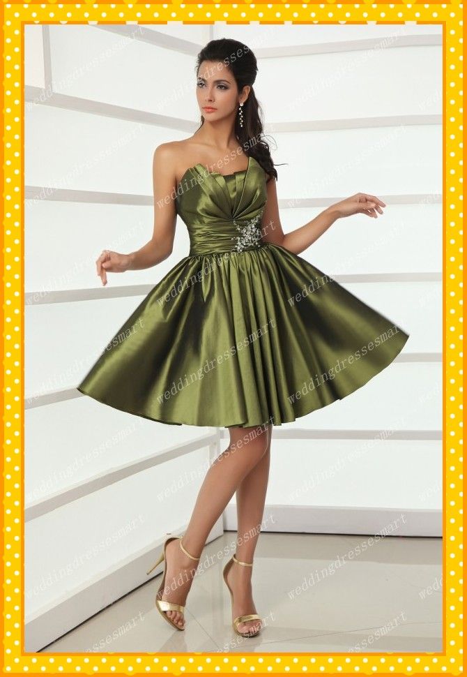 2014 Taffeta Corset Short Army Olive Green Homecoming Dresses Strapless Shiny Beaded Sequins 
