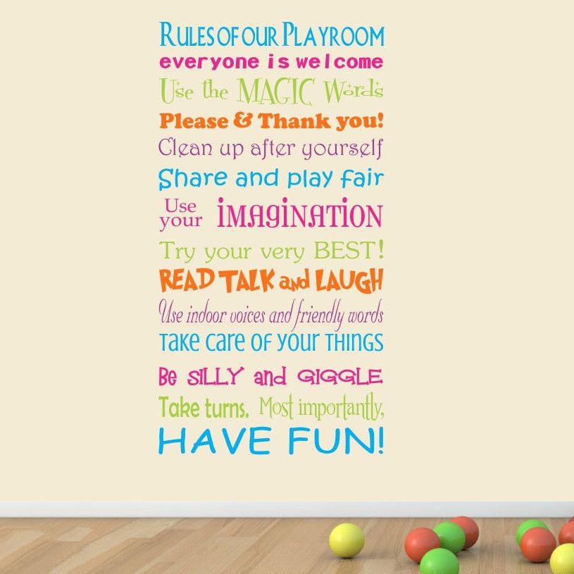 Playroom Rules Wall Quote Decal Decor Kids Room Lettering Saying Wall Art Stickers Decals