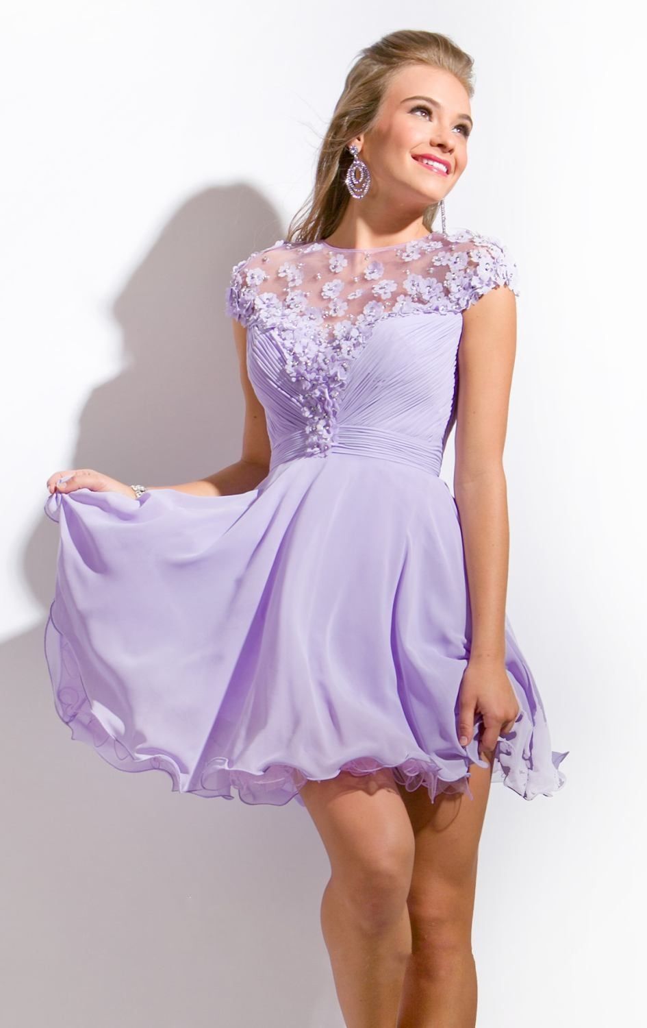 Short sleeves Cheap Purple Homecoming Dresses Party Dresses Sheer Mini ...