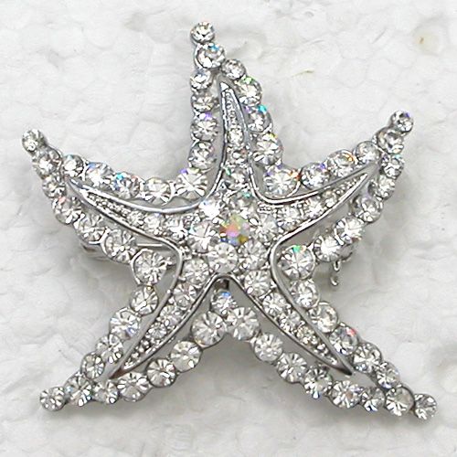 2017 Fashion Brooches Wholesale C2133 Clear Crystal Rhinestone Starfish