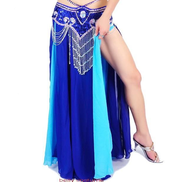 2017 Professional New Sexy Belly Dance Costume Dual Color Slit Skirt