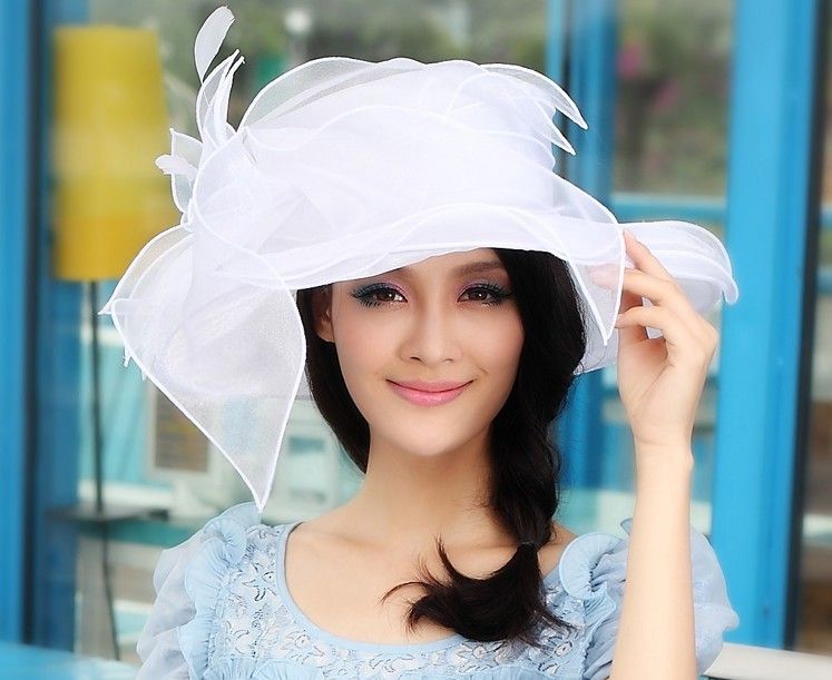 Women Organza Hat Winter Dress Wedding Hat Organza Flower Church Hat