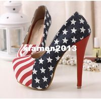 Unisex Pumps Stiletto Heel Female shoes Newly Fashion American flag