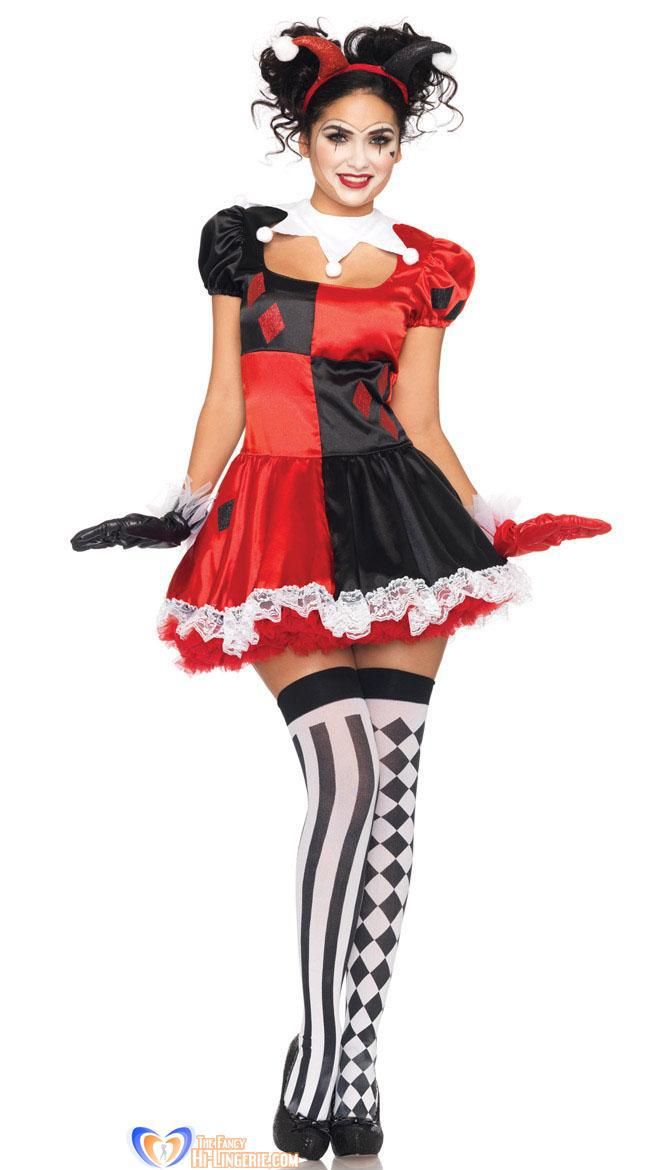 2017 Sexy Fever Harlequin Clown Costume For Girl Red With Black Cosplay