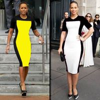 Slimming Effect Contrast Bodycon Stretch Long Sleeve Dress 825