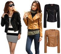 Women PU Leather Waist_Length Autumn Winter Women Ladies Slim Biker Leather Jacket Coat Plus Size Zip