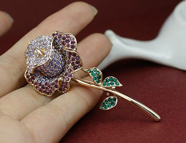 Elegant Clear Rhinestone Crystal Rose Flower Shiny Crystal Rhinestones Brooch Pin Corsage