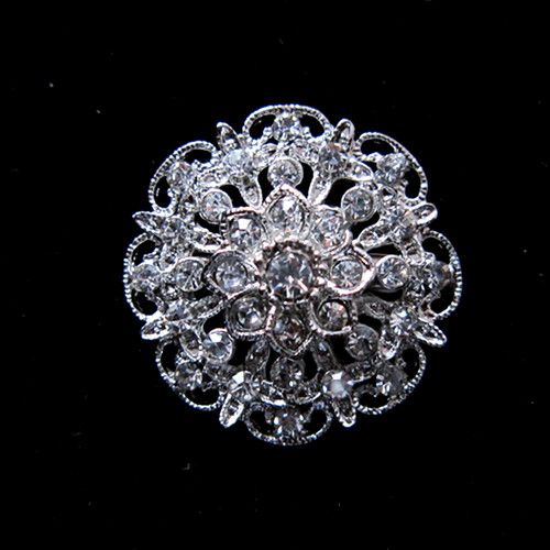Silver Rhinestone Brooch Clear Crystal Flower Diamante Weddng Party Bouquet Pins Accessories