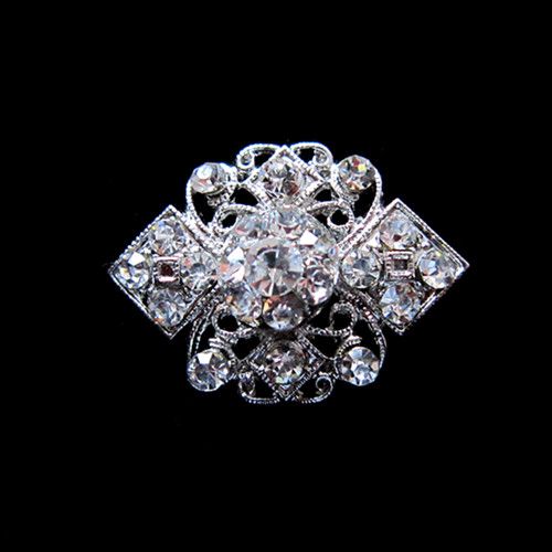 Silver Rhinestone Brooch Clear Crystal Flower Diamante Weddng Party Bouquet Pins Accessories