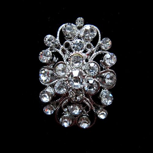 Silver Rhinestone Brooch Clear Crystal Flower Diamante Weddng Party Bouquet Pins Accessories