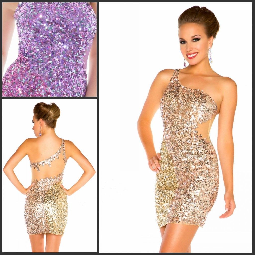 Bling Bling Sexy Sequined Cocktail Dresses Stylish Oneshoulder