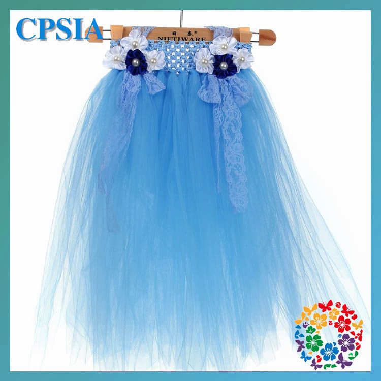 2017 04 Blue Tutus Dress Kids Growns Tulle Dress Match Headbands Set