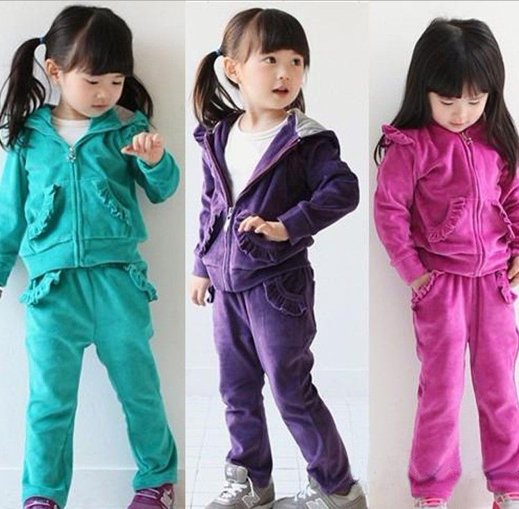 2017 Baby Girls Hoodies Suits Children Velour Tracksuits Agaric Lace Sport Suits Clothing Suits
